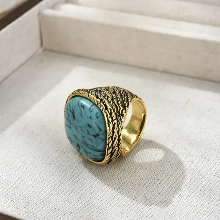 Bague Turquoise – Sérénité D’Océan, Argent Plaqué Or 7 Bague Turquoise – Sérénité D’Océan, Argent Plaqué Or – Image 5