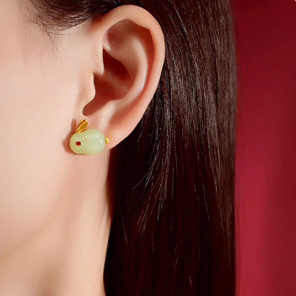 Boucle D’Oreilles Lapin En Jade – Sagesse, Argent Plaqué Or 5 Boucle D’Oreilles Lapin En Jade – Sagesse, Argent Plaqué Or – Image 3