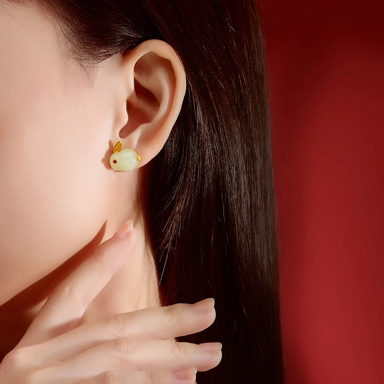 Boucle D’Oreilles Lapin En Jade – Sagesse, Argent Plaqué Or 4 Boucle D’Oreilles Lapin En Jade – Sagesse, Argent Plaqué Or – Image 2