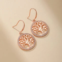 Boucles D’Oreilles Arbre De Vie – Renouveau, Argent Plaqué Or Rose -Moment Ici boucles d oreilles arbre de vie renouveau argent plaque or 2