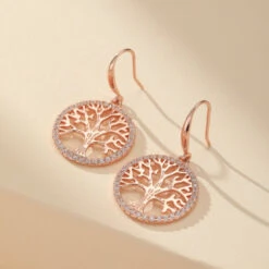 Boucles D’Oreilles Arbre De Vie – Renouveau, Argent Plaqué Or Rose -Moment Ici boucles d oreilles arbre de vie renouveau argent plaque or 3