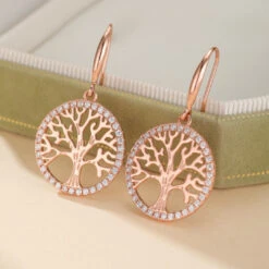 Boucles D’Oreilles Arbre De Vie – Renouveau, Argent Plaqué Or Rose