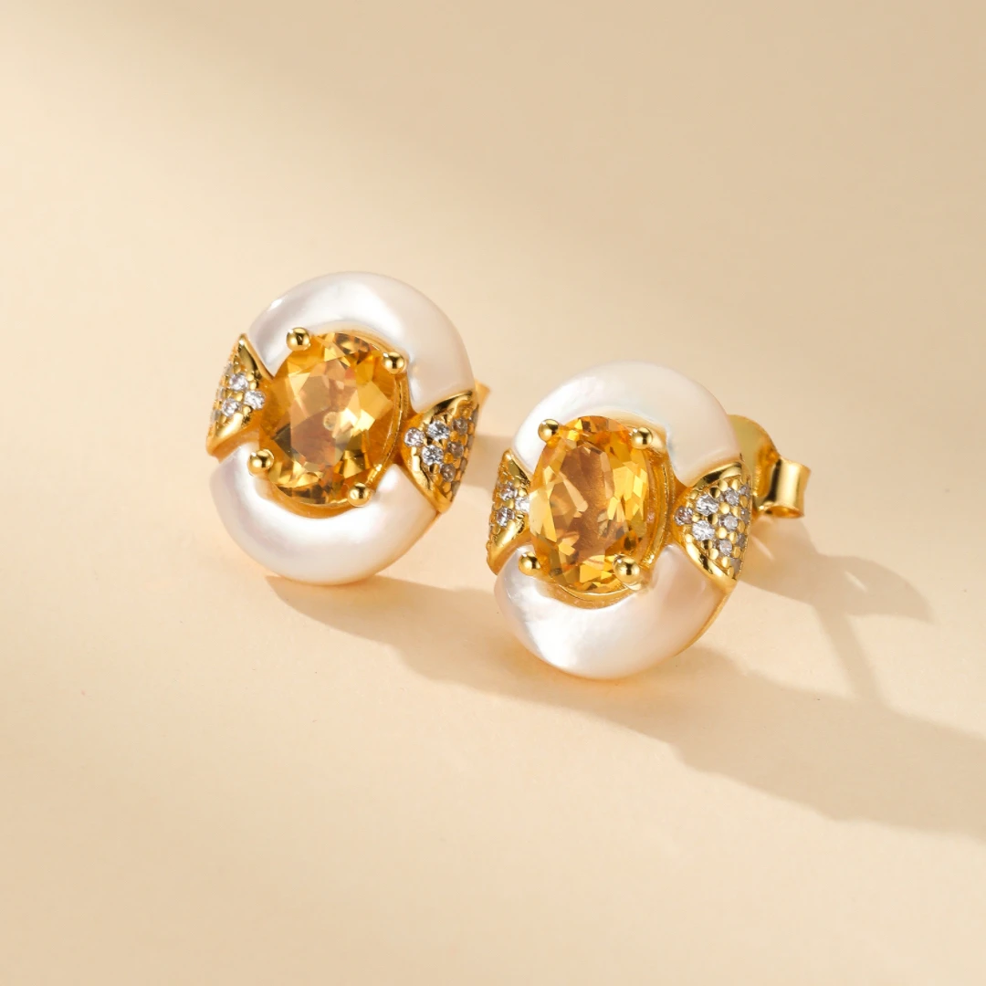 Boucles D’Oreilles Citrine Et Nacre – Énergie D’Abondance, Argent Plaqué Or 3 Boucles D’Oreilles Citrine Et Nacre – Énergie D’Abondance, Argent Plaqué Or