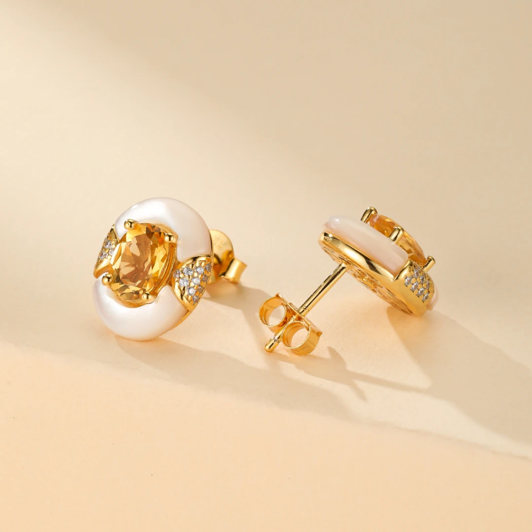 Boucles D’Oreilles Citrine Et Nacre – Énergie D’Abondance, Argent Plaqué Or 8 Boucles D’Oreilles Citrine Et Nacre – Énergie D’Abondance, Argent Plaqué Or – Image 6