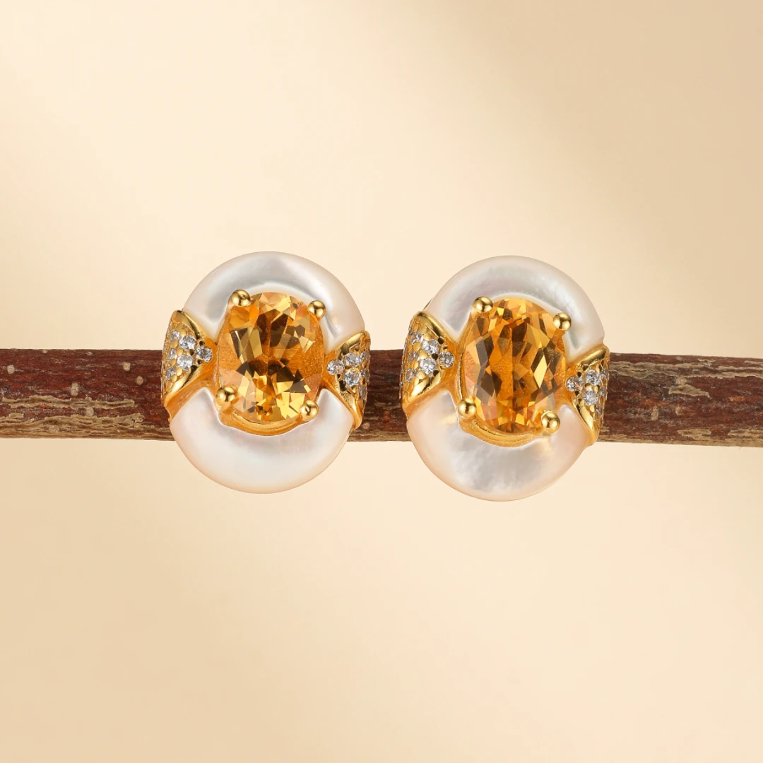 Boucles D’Oreilles Citrine Et Nacre – Énergie D’Abondance, Argent Plaqué Or 5 Boucles D’Oreilles Citrine Et Nacre – Énergie D’Abondance, Argent Plaqué Or – Image 3