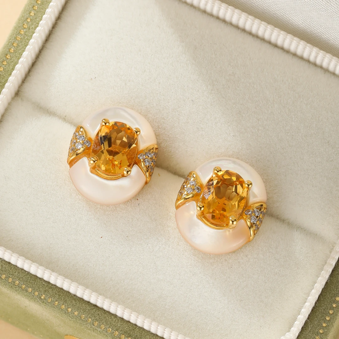 Boucles D’Oreilles Citrine Et Nacre – Énergie D’Abondance, Argent Plaqué Or 6 Boucles D’Oreilles Citrine Et Nacre – Énergie D’Abondance, Argent Plaqué Or – Image 4