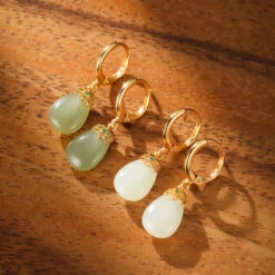 Boucles D’Oreilles Jade – Aura Apaisante, Argent Plaqué Or -Moment Ici boucles d oreilles jade aura apaisante argent plaque or