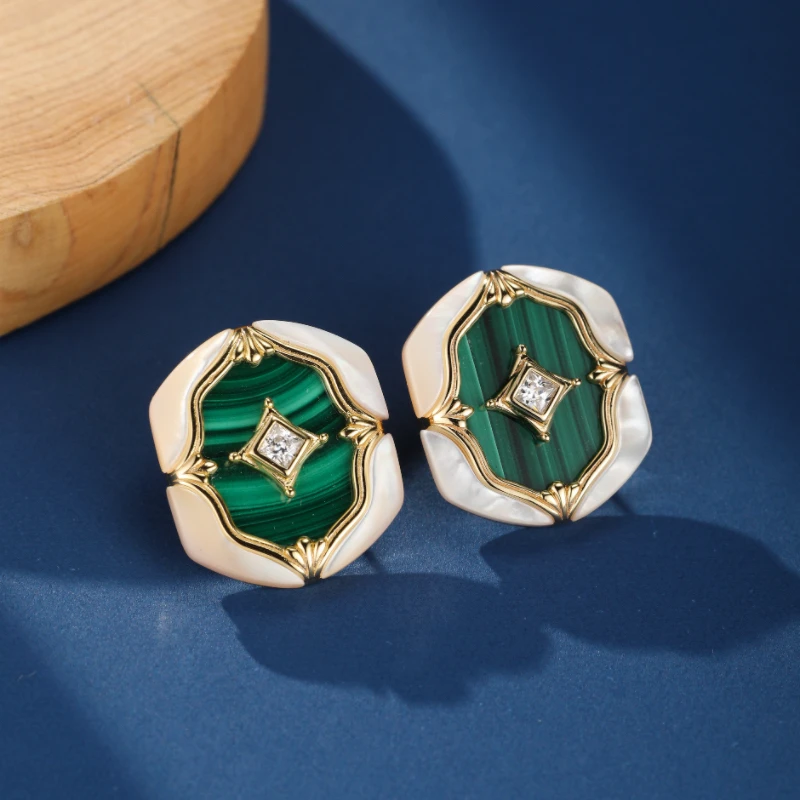 Boucles D’Oreilles Malachite Et Nacre – Astres En Verdures, Argent Plaqué Or 3 Boucles D’Oreilles Malachite Et Nacre – Astres En Verdures, Argent Plaqué Or