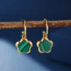 Boucles D’Oreilles Malachite – Étoile Fleur, Argent Plaqué Or