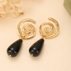 Boucles D’Oreilles Obsidienne – Vintage Spirale
