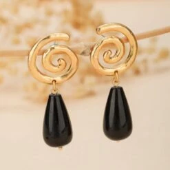 Boucles D’Oreilles Obsidienne – Vintage Spirale -Moment Ici boucles d oreilles obsidienne vintage spirale 3