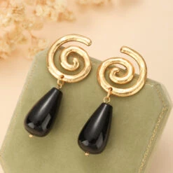 Boucles D’Oreilles Obsidienne – Vintage Spirale -Moment Ici boucles d oreilles obsidienne vintage spirale 5