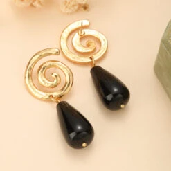 Boucles D’Oreilles Obsidienne – Vintage Spirale -Moment Ici boucles d oreilles obsidienne vintage spirale 6