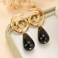 Boucles D’Oreilles Obsidienne – Vintage Spirale -Moment Ici boucles d oreilles obsidienne vintage spirale 7