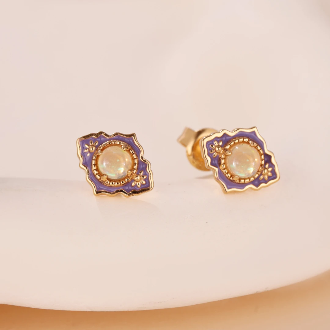 Boucles D’Oreilles Opale – Jardin Des Merveilles, Argent Plaqué Or 6 Boucles D’Oreilles Opale – Jardin Des Merveilles, Argent Plaqué Or – Image 4