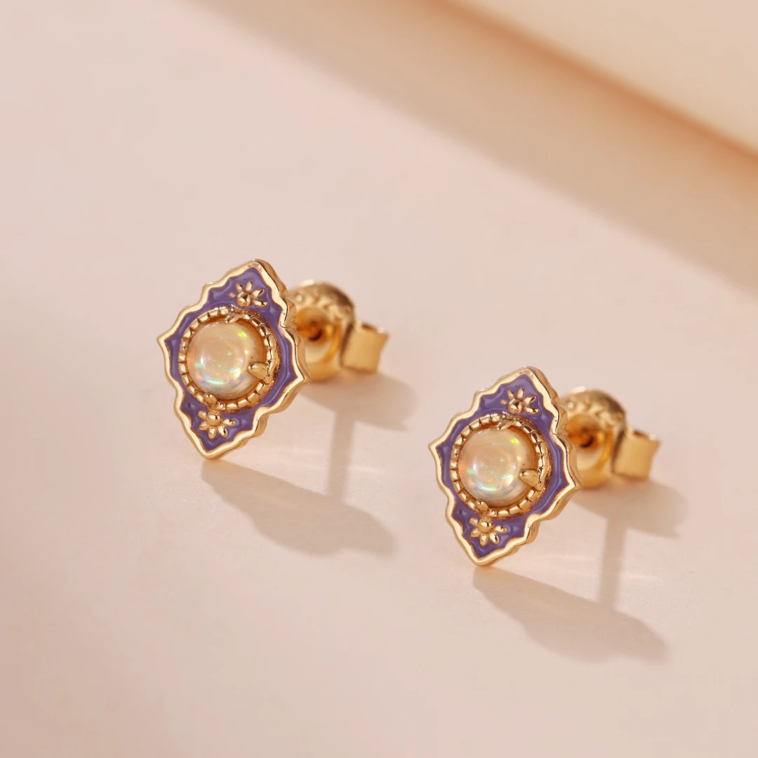 Boucles D’Oreilles Opale – Jardin Des Merveilles, Argent Plaqué Or 5 Boucles D’Oreilles Opale – Jardin Des Merveilles, Argent Plaqué Or – Image 3