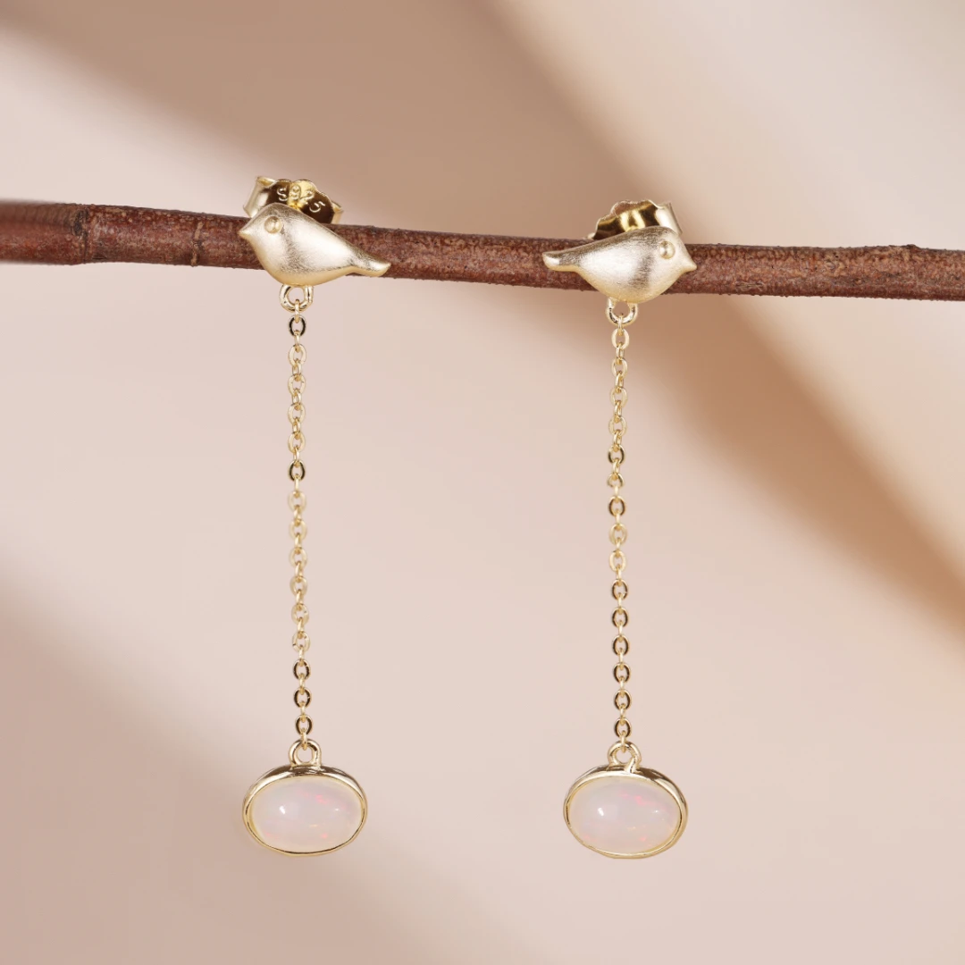 Boucles D’Oreilles Opale – Mélodie Du Ciel, Argent Plaqué Or 6 Boucles D’Oreilles Opale – Mélodie Du Ciel, Argent Plaqué Or – Image 4