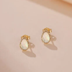 Boucles D’Oreilles Opale – Sagesse, Argent Plaqué Or