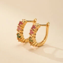 Boucles D’Oreilles Tourmaline – Harmonie Lumineuse, Argent Plaqué Or 18k