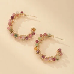 Boucles D’Oreilles Tourmaline – Vibrations Solaires, Plaqué Or 14k