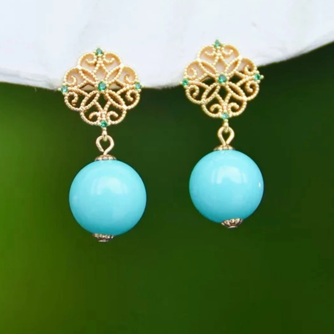Boucles D’Oreilles Turquoise – Découpe Exquise, Argent Plaqué Or 3 Boucles D’Oreilles Turquoise – Découpe Exquise, Argent Plaqué Or