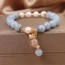 Bracelet Aigue-Marine Et Perle – Poche D’Argent
