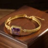 Bracelet Améthyste – Carré Violet, Argent Plaqué Or 2 Bracelet Améthyste – Carré Violet, Argent Plaqué Or -Moment Ici bracelet amethyste carre violet argent plaque or