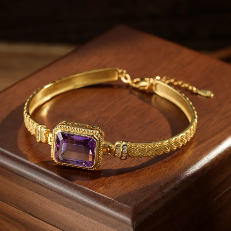 Bracelet Améthyste – Carré Violet, Argent Plaqué Or 3 Bracelet Améthyste – Carré Violet, Argent Plaqué Or