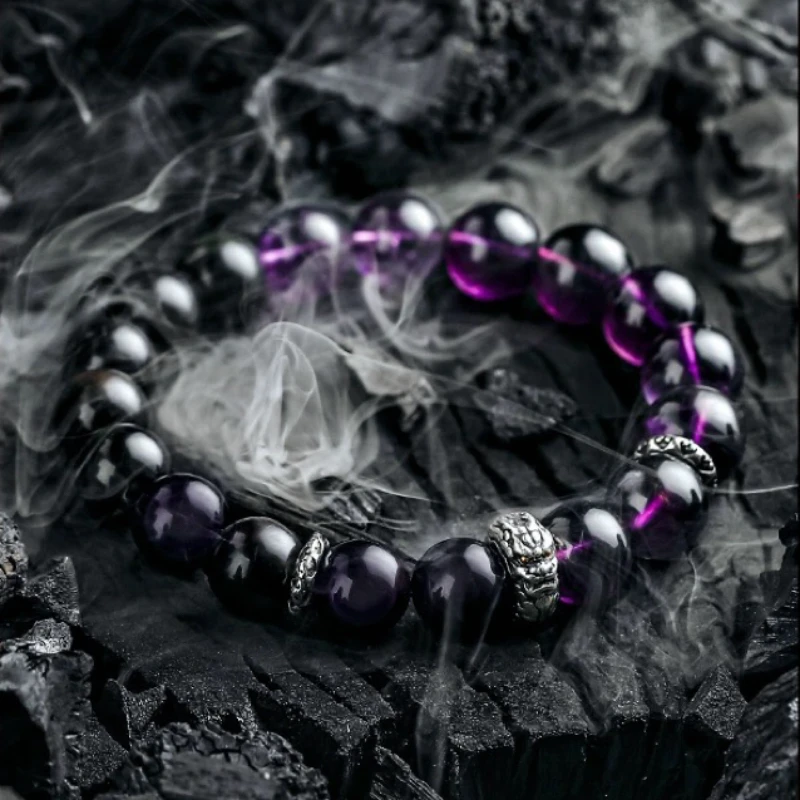 Bracelet Améthyste Et Obsidienne – Reflet Sombre, Argent 5 Bracelet Améthyste Et Obsidienne – Reflet Sombre, Argent – Image 3