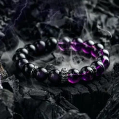 Bracelet Améthyste Et Obsidienne – Reflet Sombre, Argent