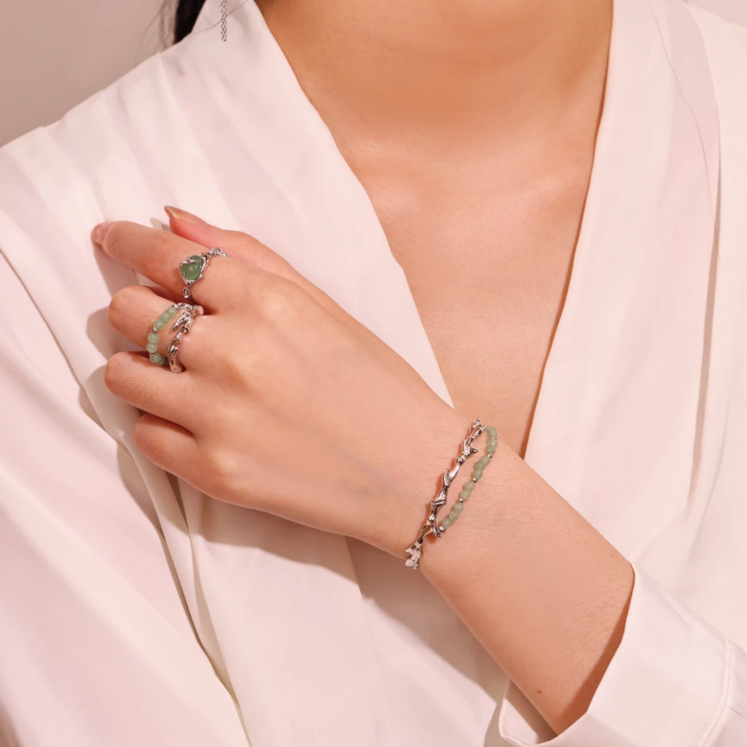 Bracelet Aventurine – Force Du Bambou, Argent 4 Bracelet Aventurine – Force Du Bambou, Argent – Image 2