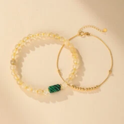 Bracelet Citrine Et Malachite – Équilibre Abondant -Moment Ici bracelet citrine et malachite equilibre abondant 2