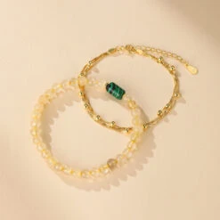 Bracelet Citrine Et Malachite – Équilibre Abondant -Moment Ici bracelet citrine et malachite equilibre abondant