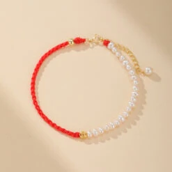 Bracelet Cordon Rouge Et Perles – Harmonie D’Abondance, Argent 925
