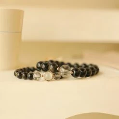 Bracelet Couple En Obsidienne Dorée – Fusion, Argent Plaqué Or