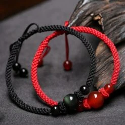 Bracelet Fil Tibétain ‘Harmonie’ En Agate Et Obsidienne -Moment Ici bracelet couple fil tibetain harmonie en agate et obsidienne