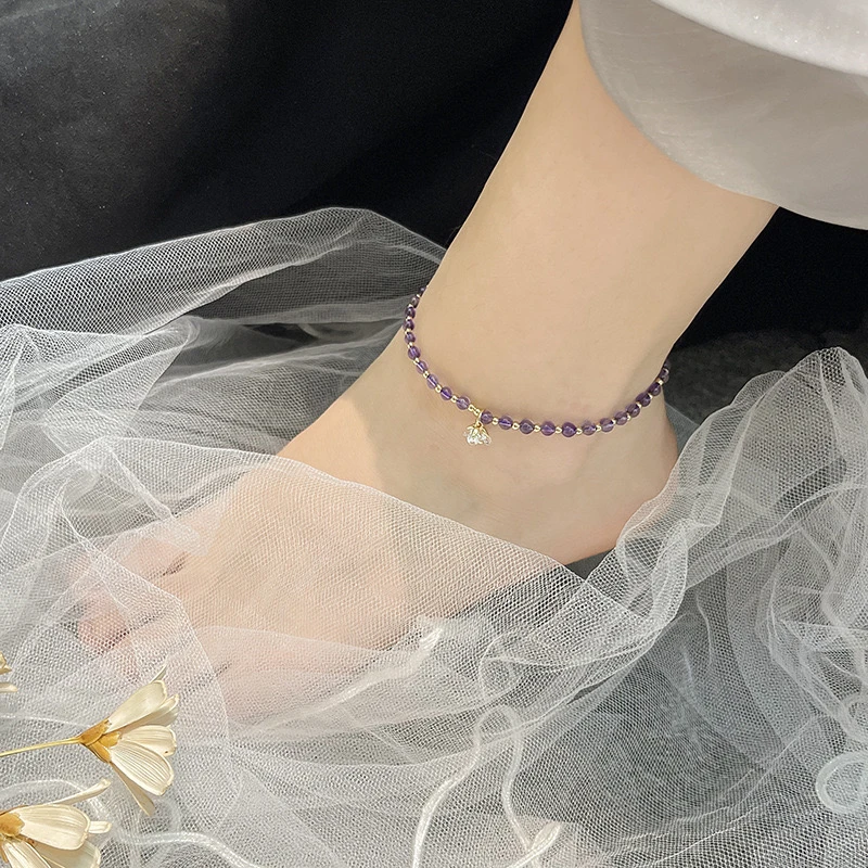 Bracelet De Cheville Améthyste – Fleur Délicate 8 Bracelet De Cheville Améthyste – Fleur Délicate – Image 6