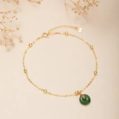 Bracelet De Cheville Jade – Paix Et Harmonie, Argent Plaqué Or -Moment Ici bracelet de cheville jade paix et harmonie argent plaque or 3 1