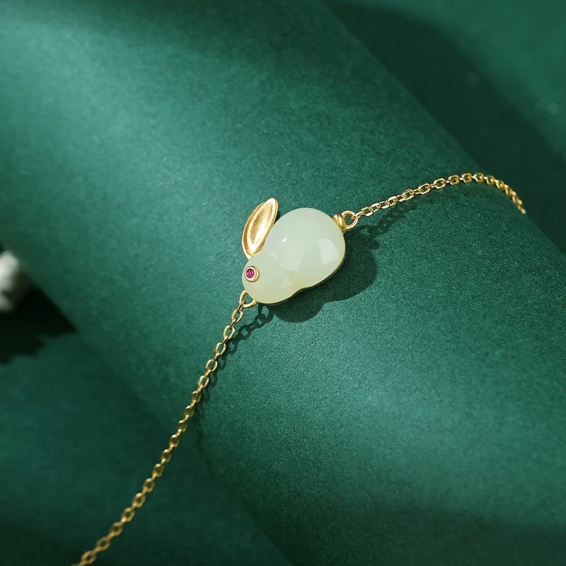 Bracelet Lapin En Jade – Sagesse, Argent Plaqué Or 6 Bracelet Lapin En Jade – Sagesse, Argent Plaqué Or – Image 4