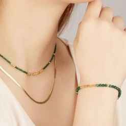 Bracelet Malachite – Charme Vintage, Argent Plaqué Or -Moment Ici bracelet malachite charme vintage argent plaque or 2