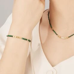 Bracelet Malachite – Charme Vintage, Argent Plaqué Or -Moment Ici bracelet malachite charme vintage argent plaque or