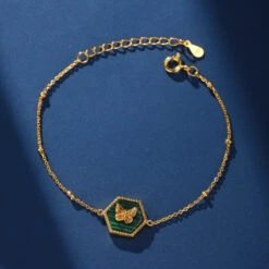 Bracelet Malachite – Élégance Papillon, Argent Plaqué Or -Moment Ici bracelet malachite elegance papillon argent plaque or 3