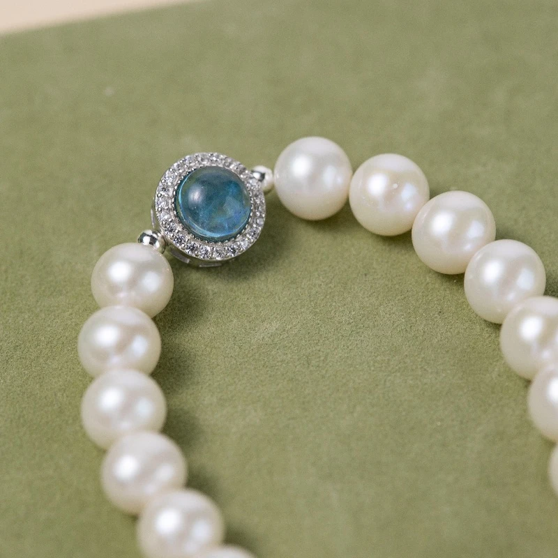 Bracelet Perle Et Aigue Marine – Harmonie Océanique, Argent 5 Bracelet Perle Et Aigue Marine – Harmonie Océanique, Argent – Image 3