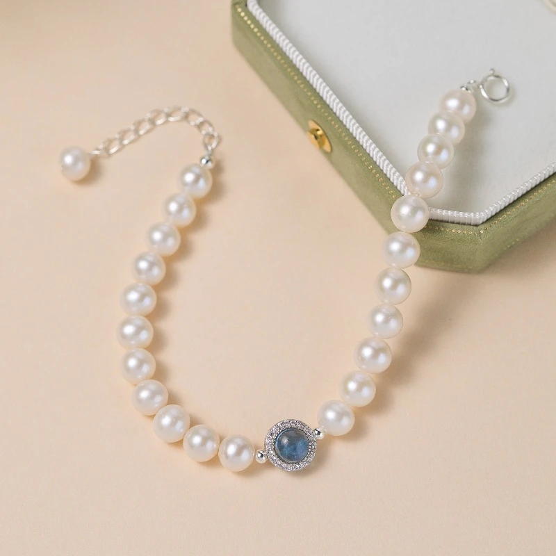 Bracelet Perle Et Aigue Marine – Harmonie Océanique, Argent 7 Bracelet Perle Et Aigue Marine – Harmonie Océanique, Argent – Image 5