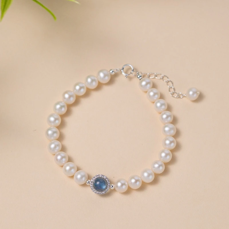 Bracelet Perle Et Aigue Marine – Harmonie Océanique, Argent 6 Bracelet Perle Et Aigue Marine – Harmonie Océanique, Argent – Image 4