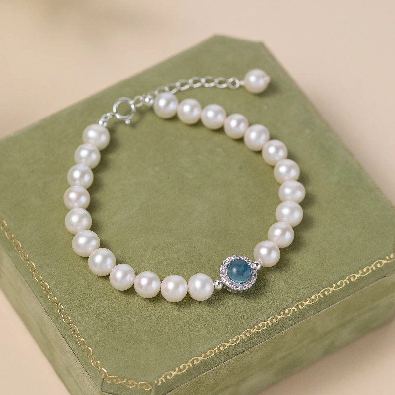 Bracelet Perle Et Aigue Marine – Harmonie Océanique, Argent 4 Bracelet Perle Et Aigue Marine – Harmonie Océanique, Argent – Image 2