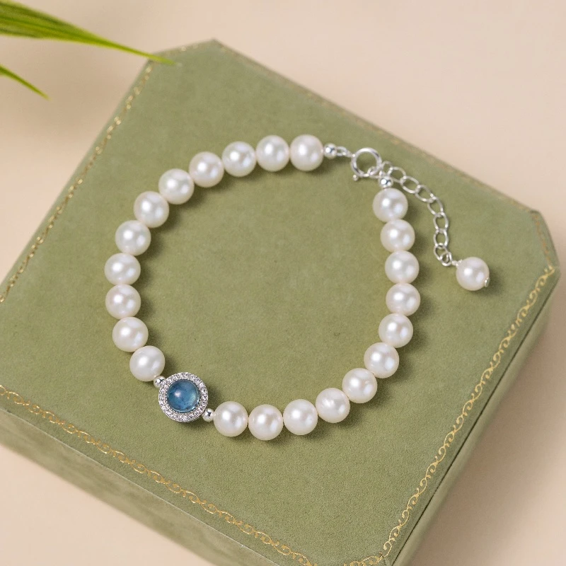 Bracelet Perle Et Aigue Marine – Harmonie Océanique, Argent 3 Bracelet Perle Et Aigue Marine – Harmonie Océanique, Argent