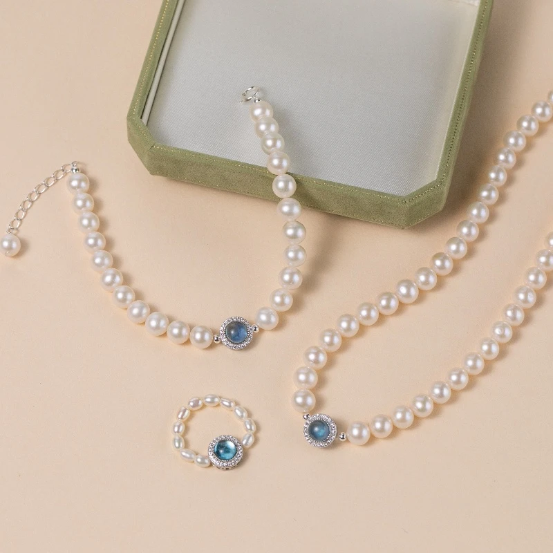 Collier Perle Et Aigue Marine – Harmonie Océanique, Argent 9 Collier Perle Et Aigue Marine – Harmonie Océanique, Argent – Image 7