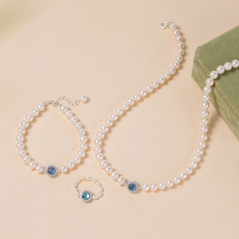 Collier Perle Et Aigue Marine – Harmonie Océanique, Argent 8 Collier Perle Et Aigue Marine – Harmonie Océanique, Argent – Image 6