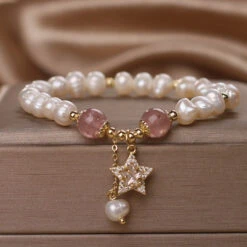 Bracelet Perle Et Quartz Fraise – Étoile Mystique
